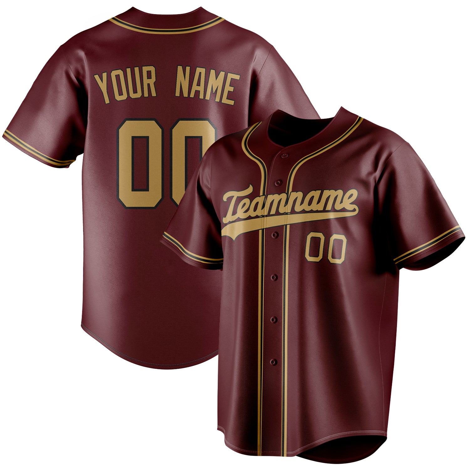Personalized Burgundy & Old Gold Color Fan Baseball Jersey BB01240528CK093