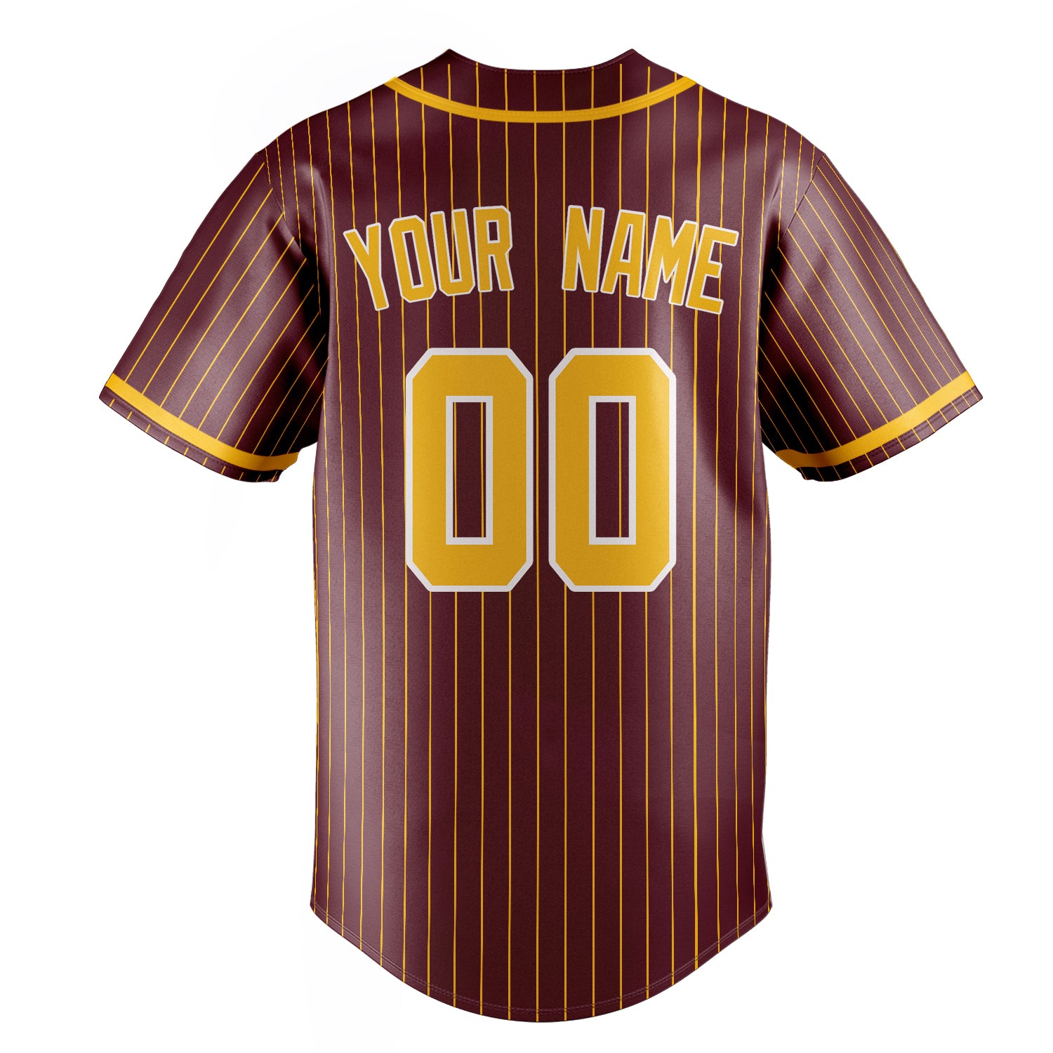 Personalized Burgundy & Gold Gold Pinstripe Fan Baseball Jersey