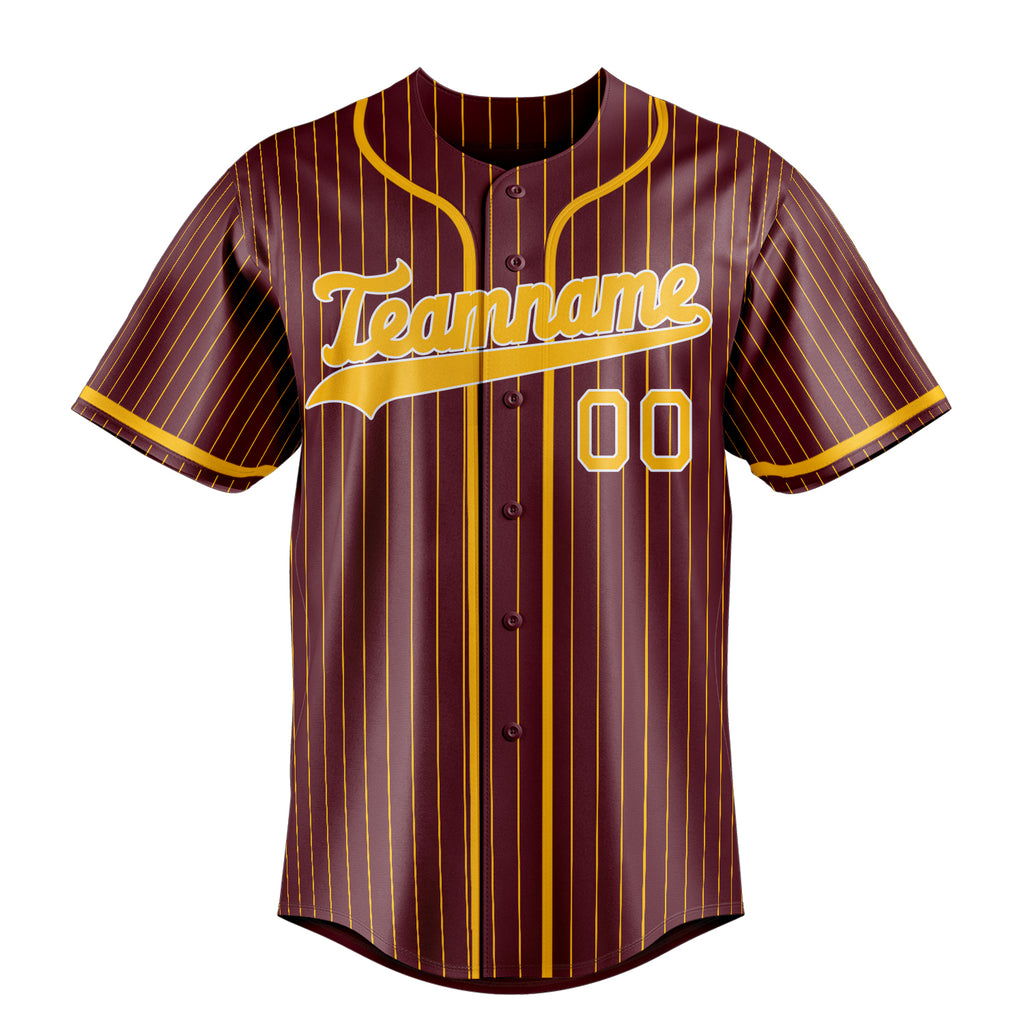 Personalized Burgundy & Gold Gold Pinstripe Fan Baseball Jersey