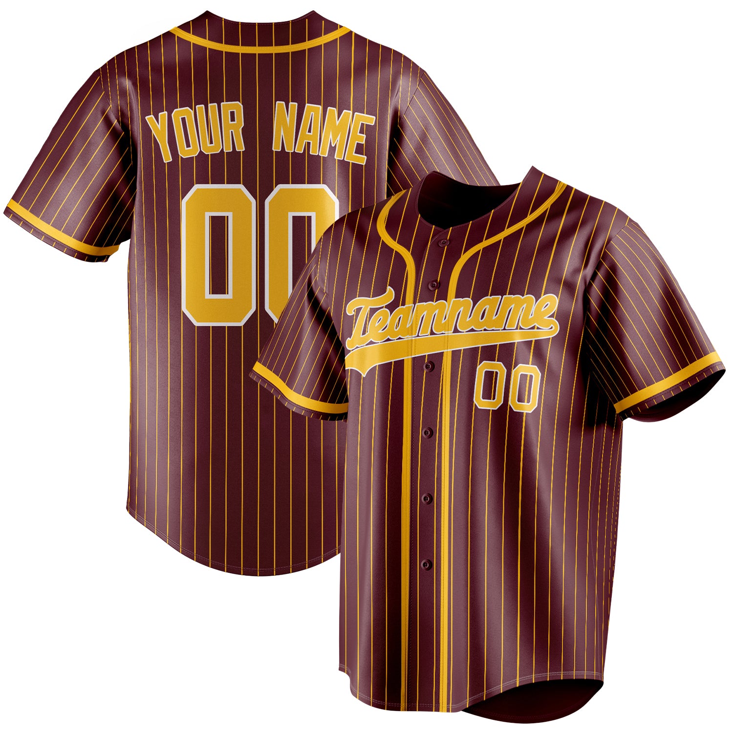 Personalized Burgundy & Gold Gold Pinstripe Fan Baseball Jersey BB01240528CK098