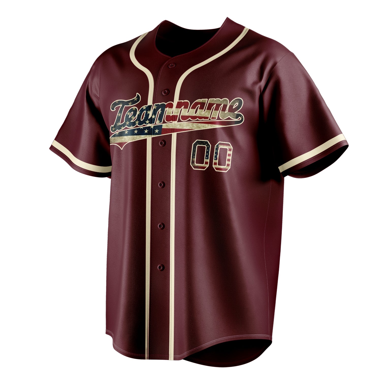 Personalized Burgundy & Cream Vintage USA Flag Fan Baseball Jersey