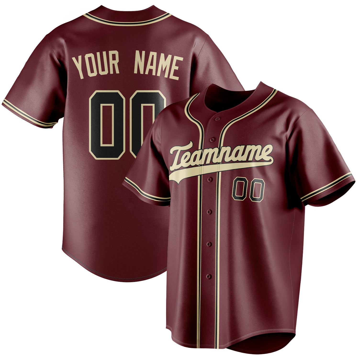 Personalized Burgundy & Cream Color Fan Baseball Jersey BB01240528CK102