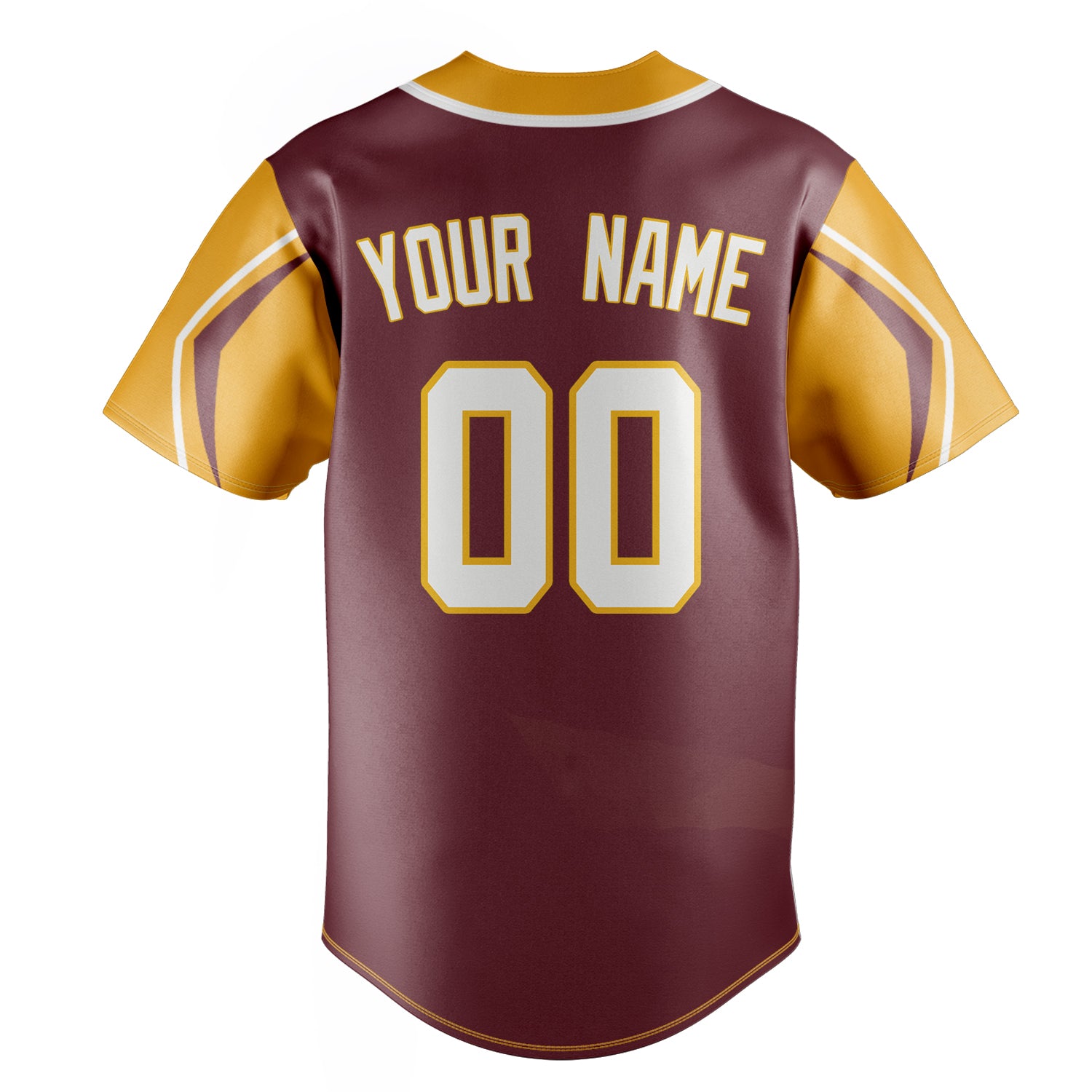 Personalized Burgundy & Gold 3 Colors Arm Shapes Fan Baseball Jersey
