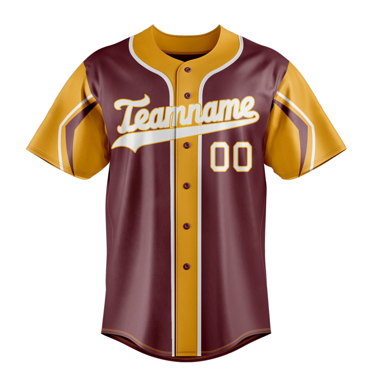 Personalized Burgundy & Gold 3 Colors Arm Shapes Fan Baseball Jersey