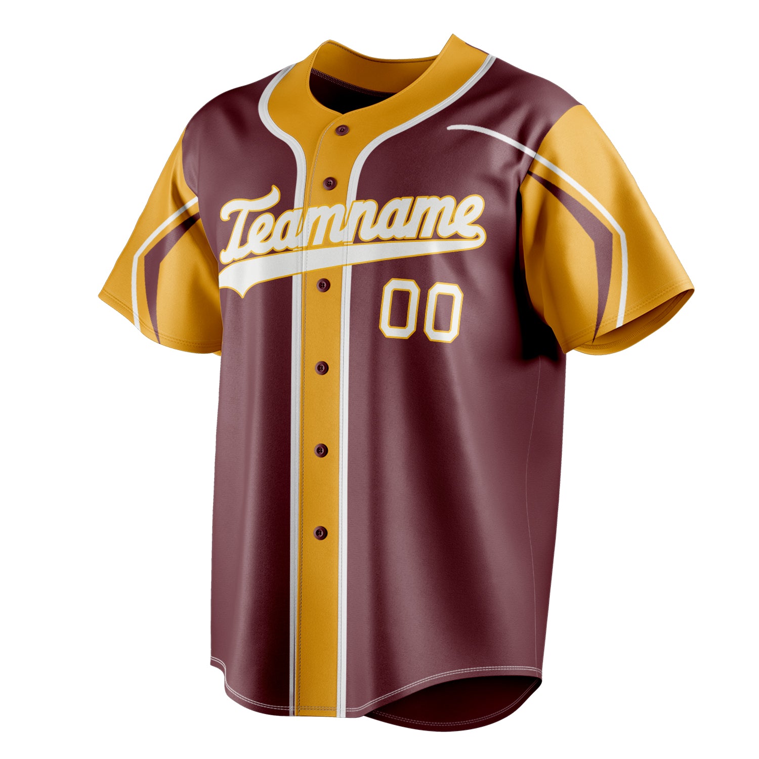 Personalized Burgundy & Gold 3 Colors Arm Shapes Fan Baseball Jersey