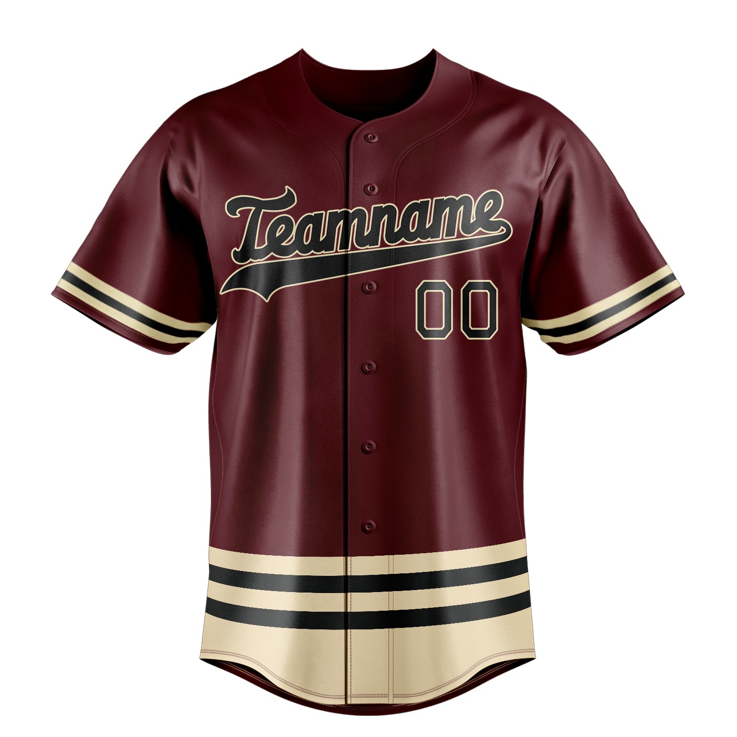 Personalized Burgundy & Black Double Stripe Fan Baseball Jersey