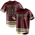 Personalized Burgundy & Black Double Stripe Fan Baseball Jersey BB01240528CK105