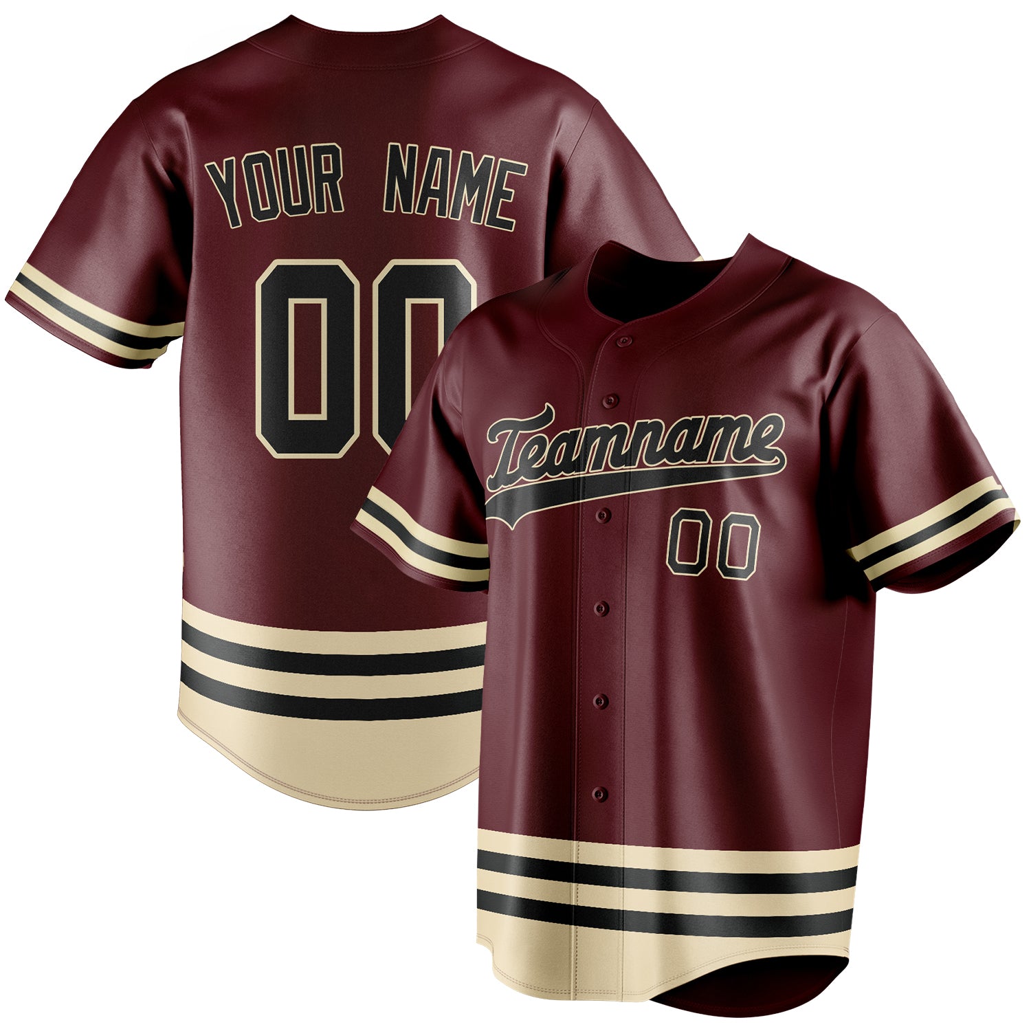 Personalized Burgundy & Black Double Stripe Fan Baseball Jersey BB01240528CK105
