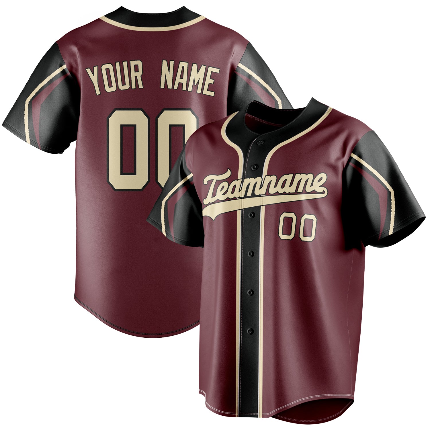 Personalized Burgundy & Cream 3 Colors Arm Shapes Fan Baseball Jersey BB01240528CK106