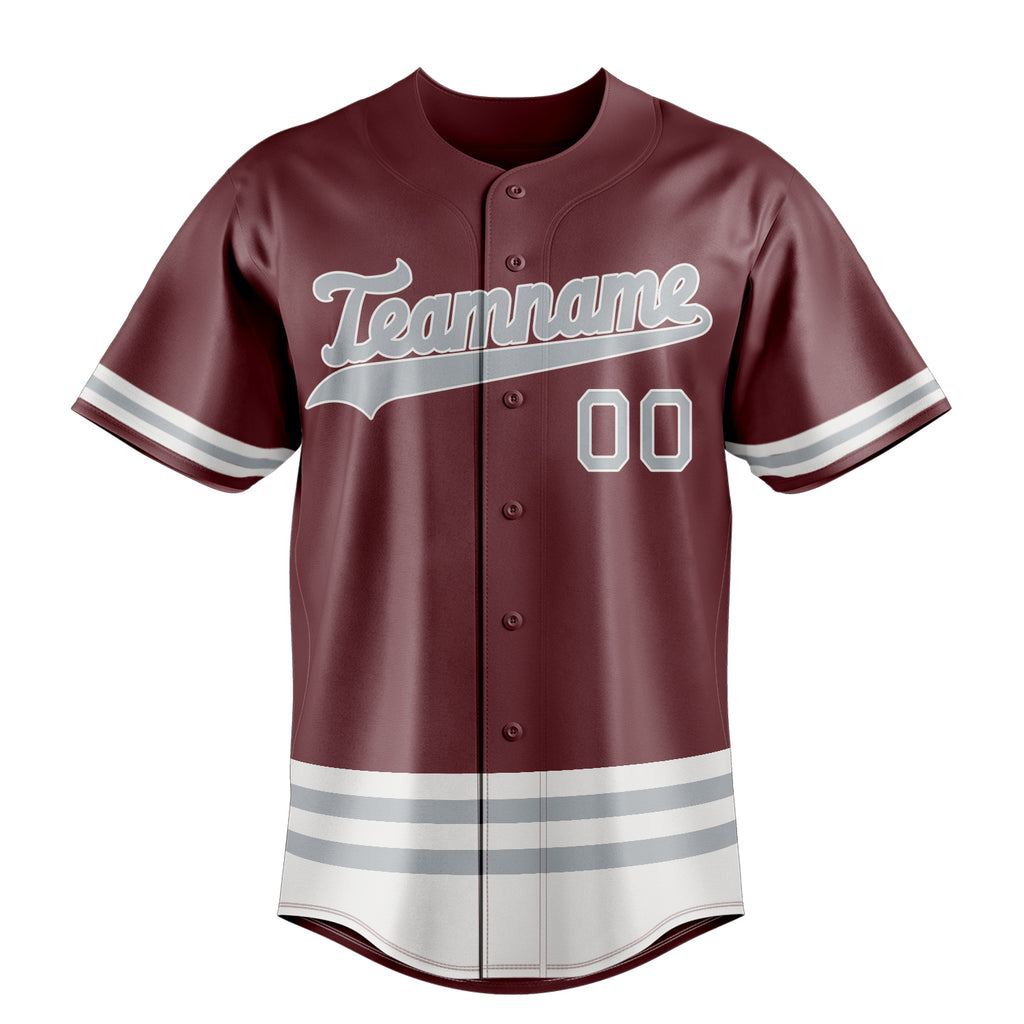 Personalized Burgundy & Gray Double Stripe Fan Baseball Jersey