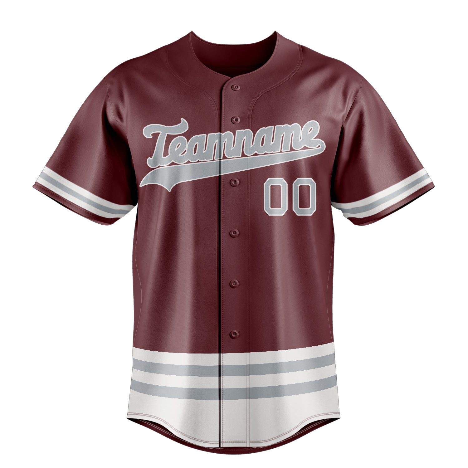 Personalized Burgundy & Gray Double Stripe Fan Baseball Jersey