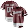 Personalized Burgundy & Gray Double Stripe Fan Baseball Jersey BB01240528CK107