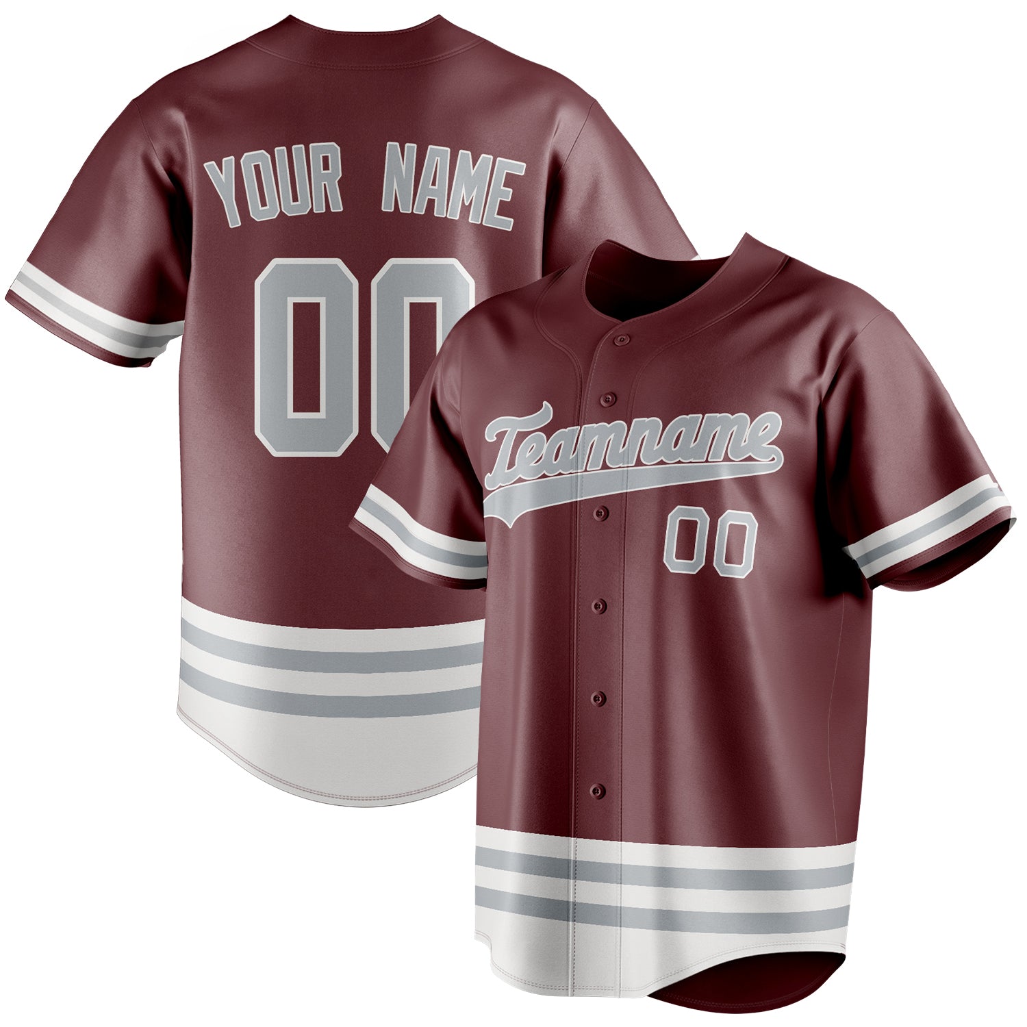 Personalized Burgundy & Gray Double Stripe Fan Baseball Jersey BB01240528CK107