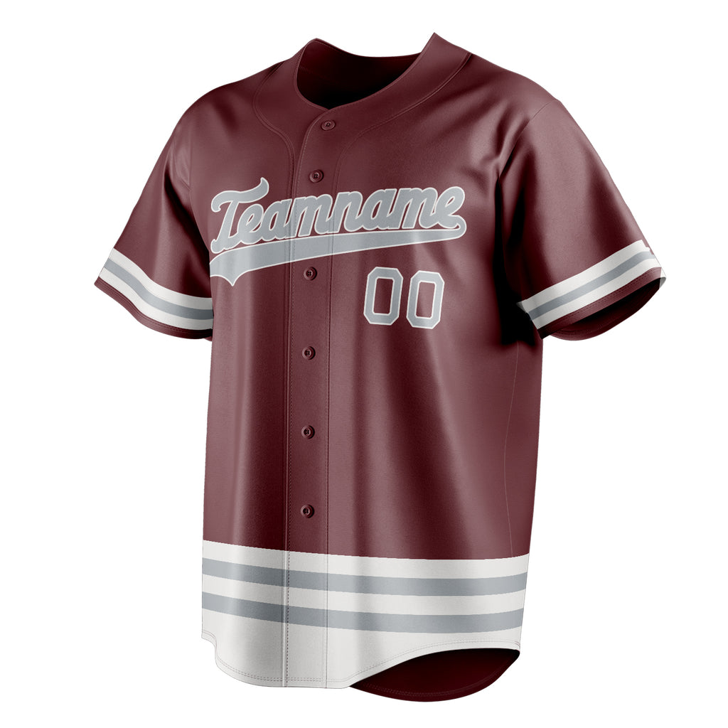 Personalized Burgundy & Gray Double Stripe Fan Baseball Jersey