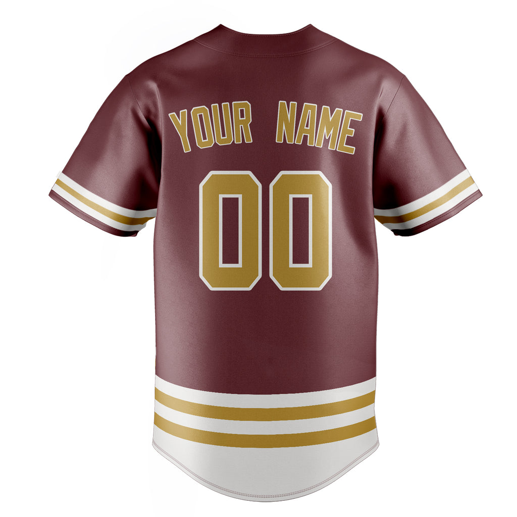 Personalized Burgundy & Old Gold Double Stripe Fan Baseball Jersey