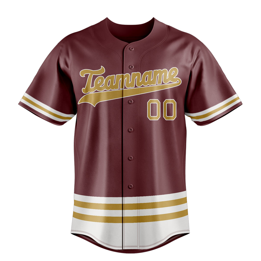 Personalized Burgundy & Old Gold Double Stripe Fan Baseball Jersey