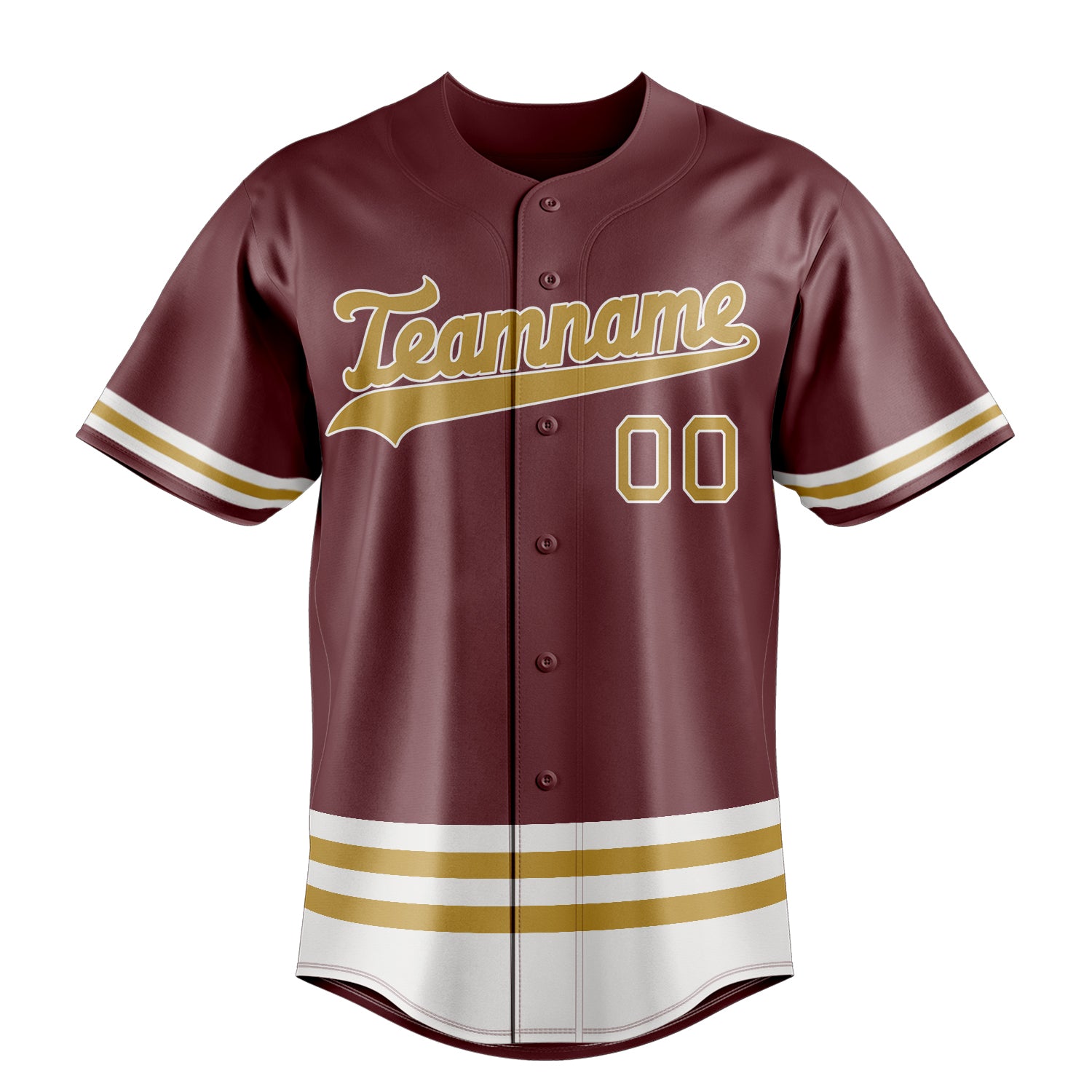 Personalized Burgundy & Old Gold Double Stripe Fan Baseball Jersey