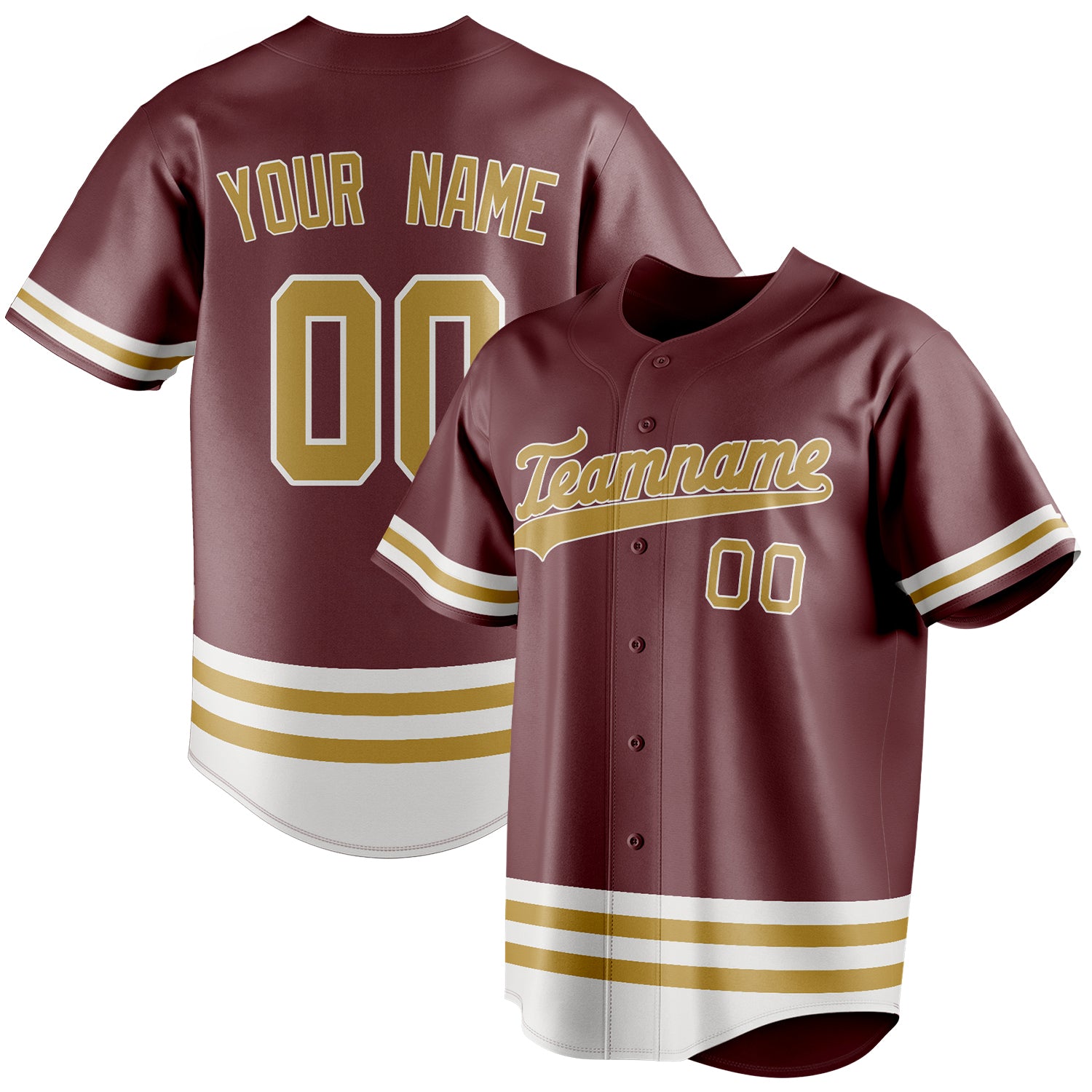 Personalized Burgundy & Old Gold Double Stripe Fan Baseball Jersey BB01240528CK108
