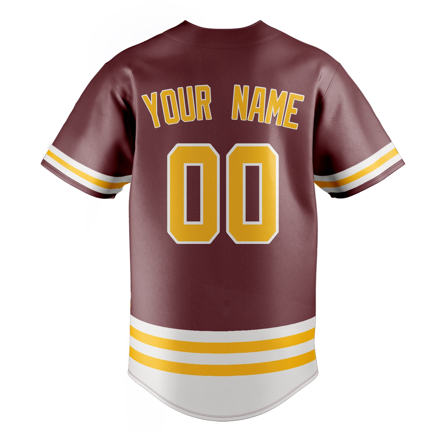 Personalized Burgundy & Gold Double Stripe Fan Baseball Jersey