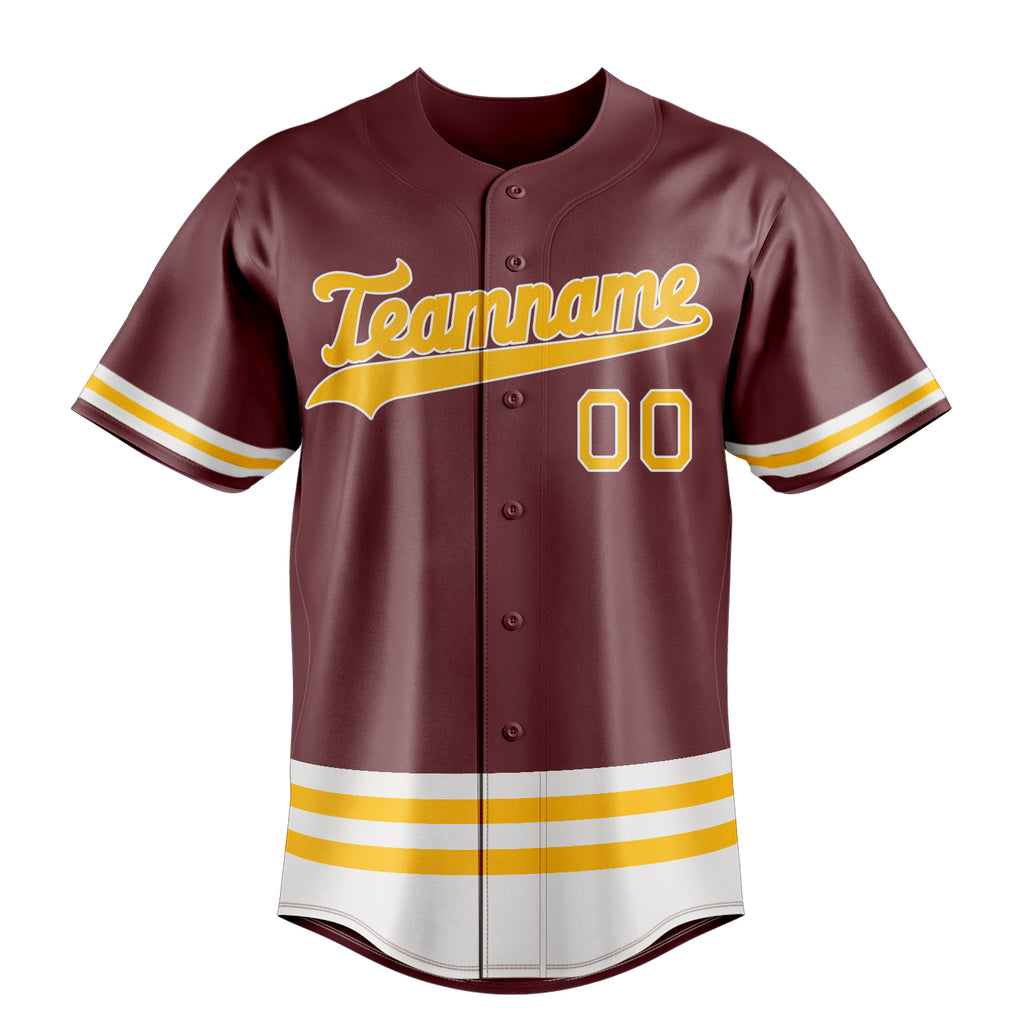 Personalized Burgundy & Gold Double Stripe Fan Baseball Jersey
