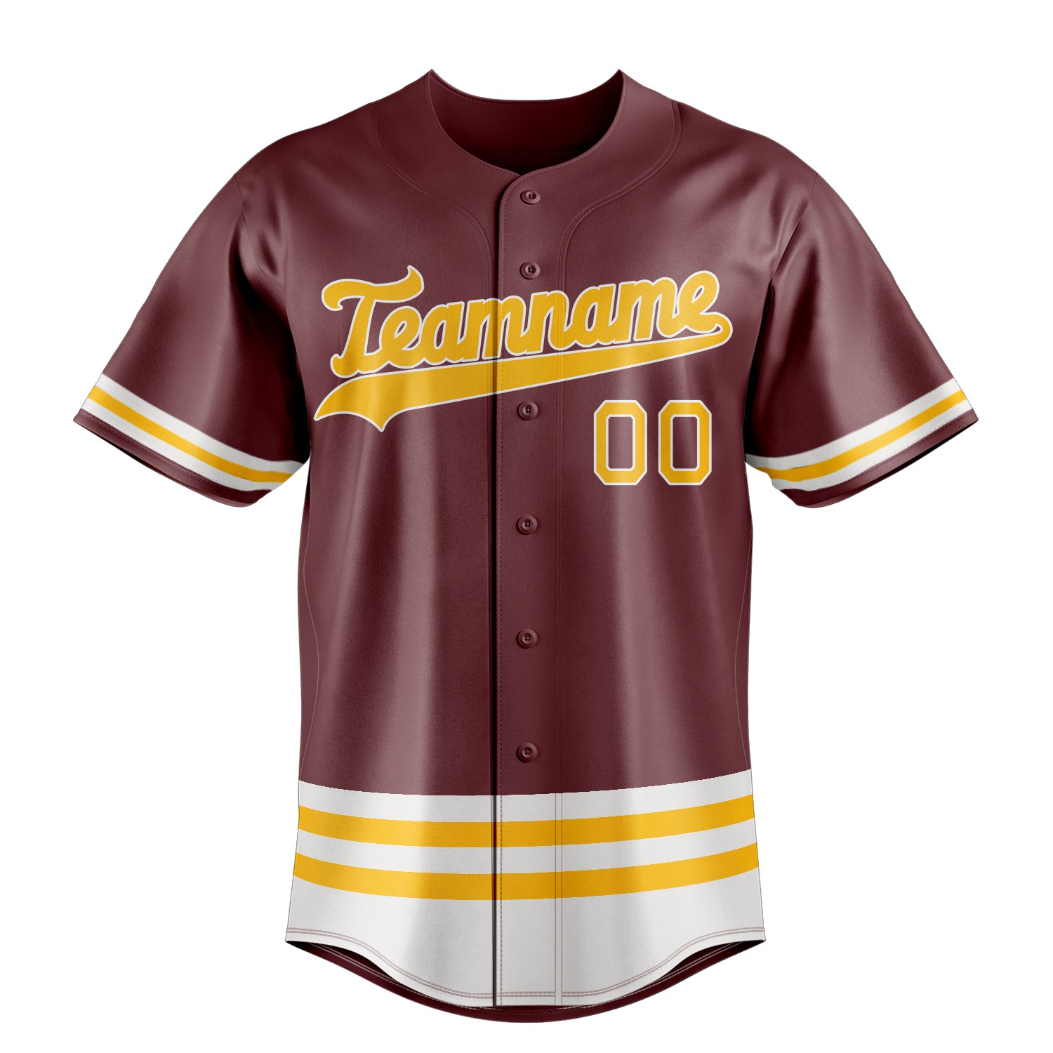 Personalized Burgundy & Gold Double Stripe Fan Baseball Jersey