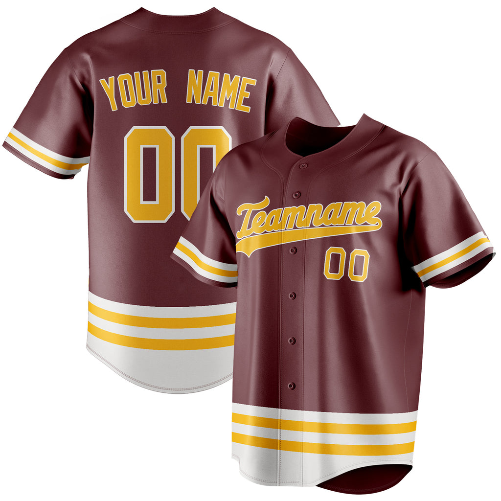 Personalized Burgundy & Gold Double Stripe Fan Baseball Jersey BB01240528CK109