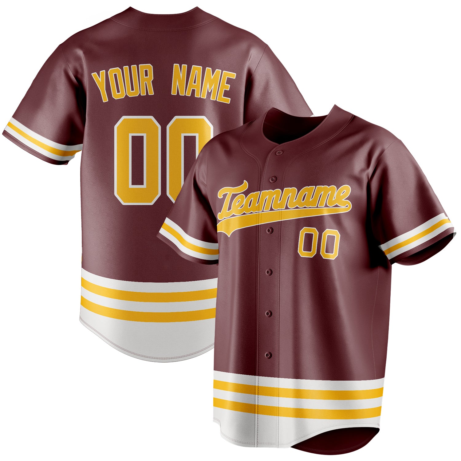Personalized Burgundy & Gold Double Stripe Fan Baseball Jersey BB01240528CK109