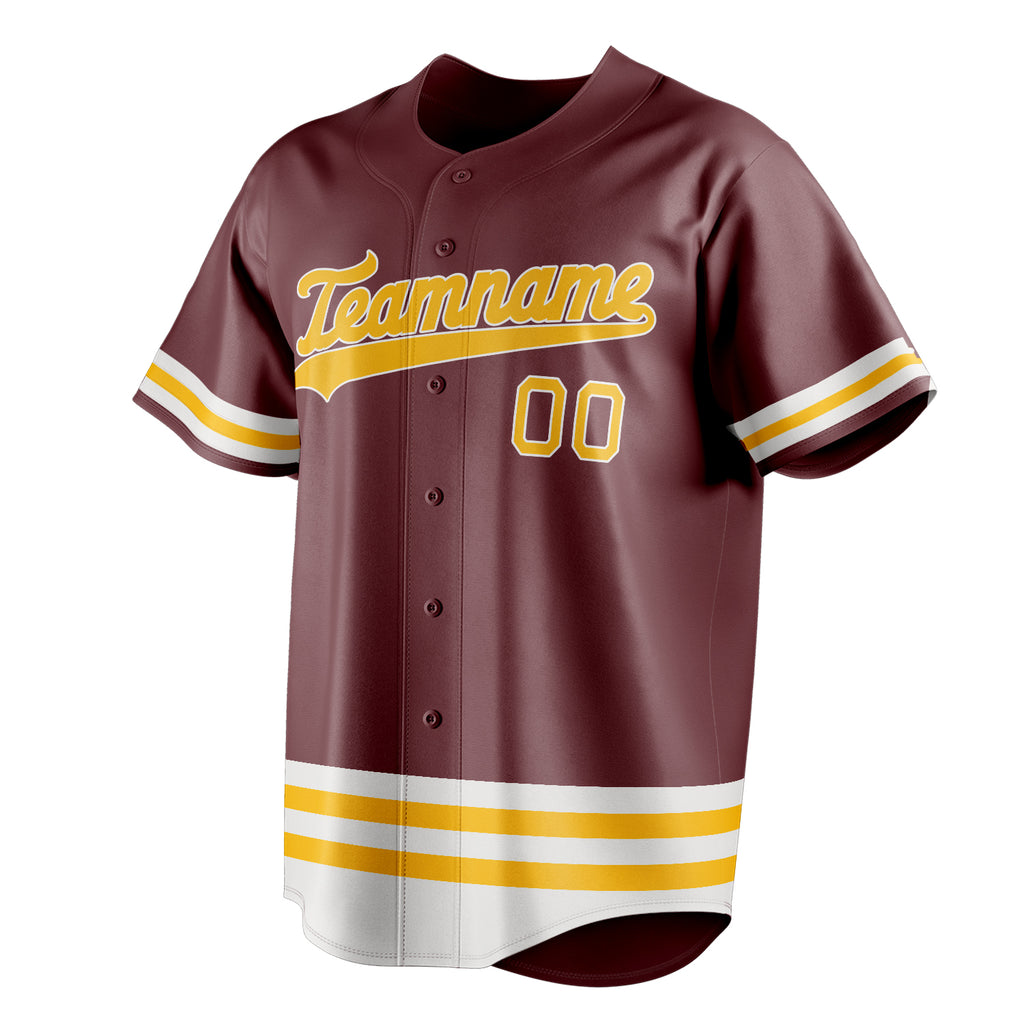 Personalized Burgundy & Gold Double Stripe Fan Baseball Jersey