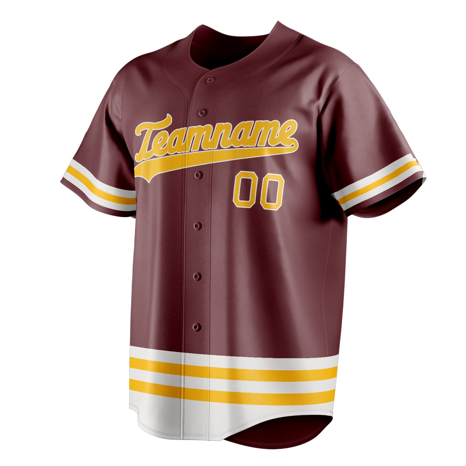 Personalized Burgundy & Gold Double Stripe Fan Baseball Jersey