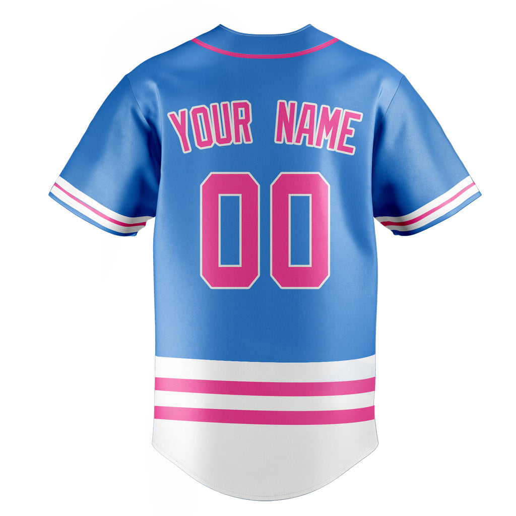 Personalized Electric Blue & Pink Double Stripe Fan Baseball Jersey