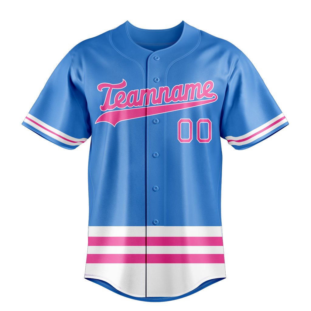 Personalized Electric Blue & Pink Double Stripe Fan Baseball Jersey