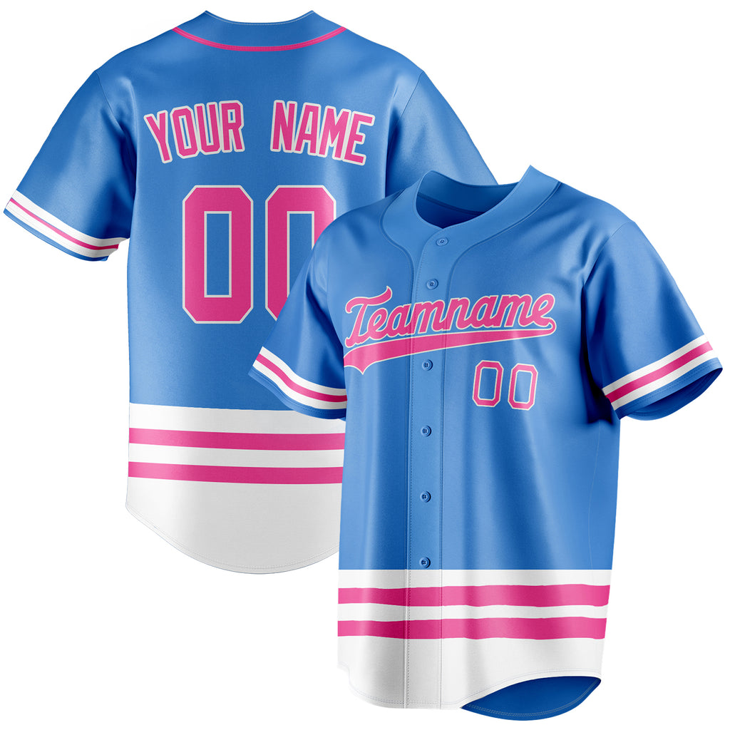 Personalized Electric Blue & Pink Double Stripe Fan Baseball Jersey BB01240528JZ188