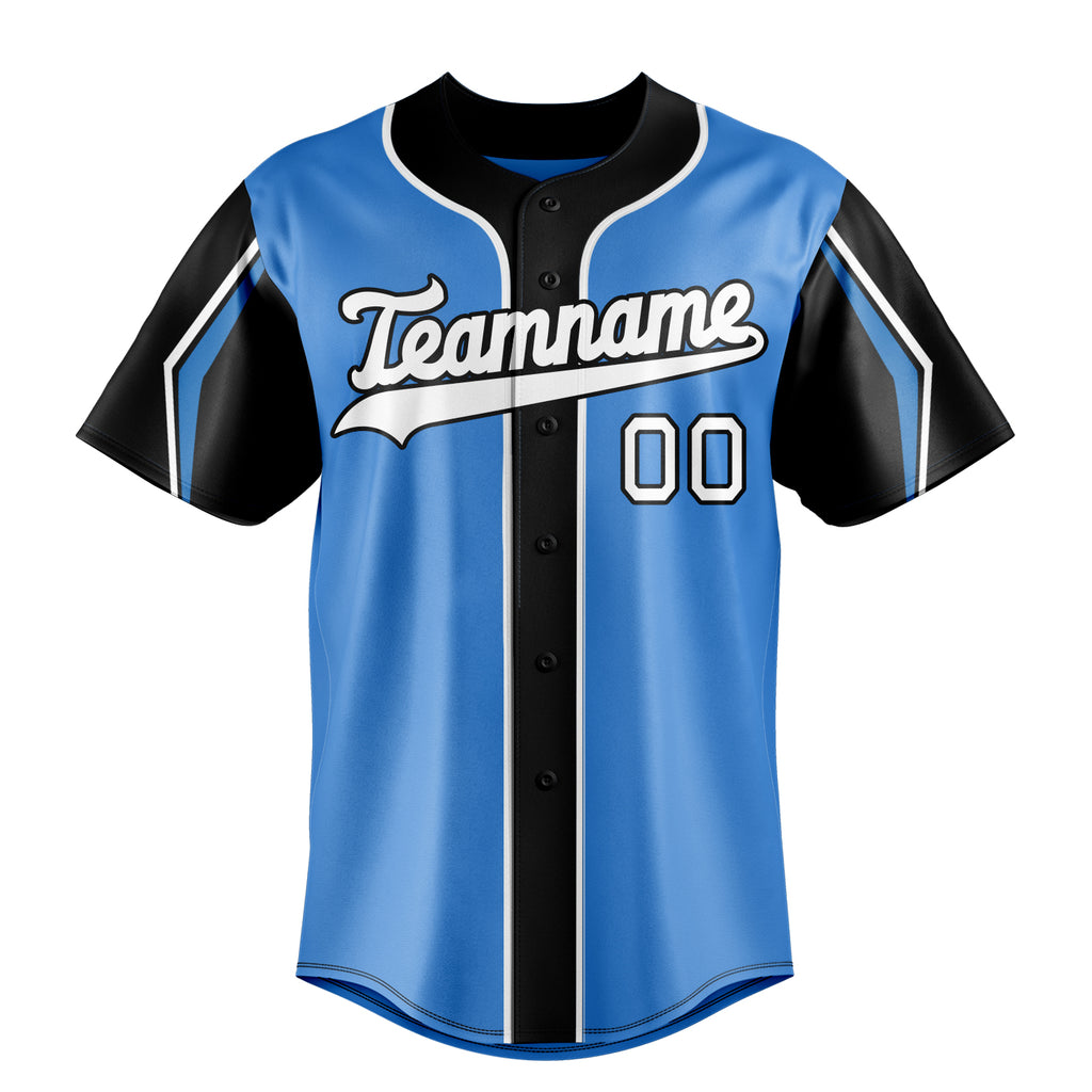 Personalized Electric Blue & Navy 3 Colors Arm Shapes Fan Baseball Jersey