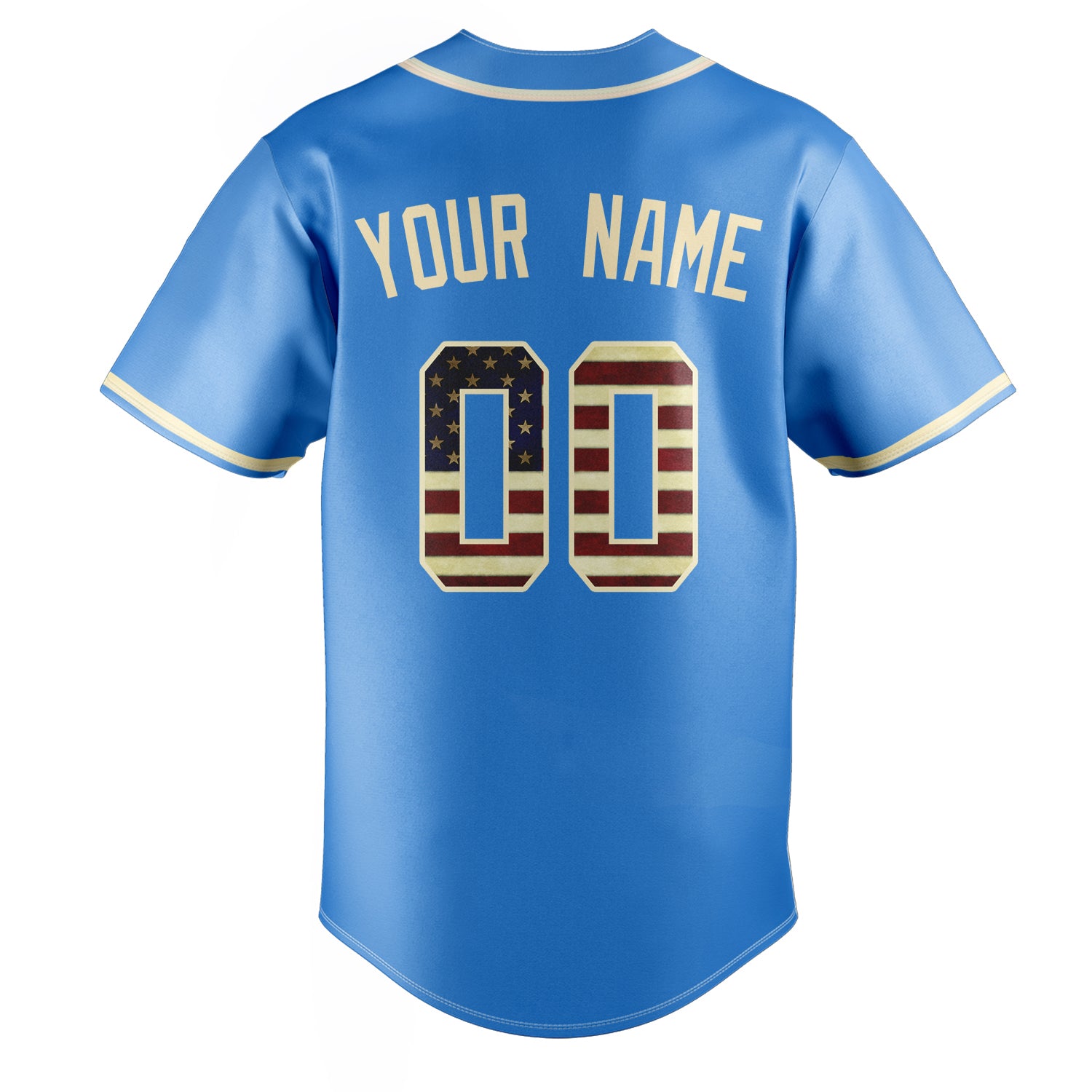 Personalized Electric Blue & Cream Vintage USA Flag Fan Baseball Jersey