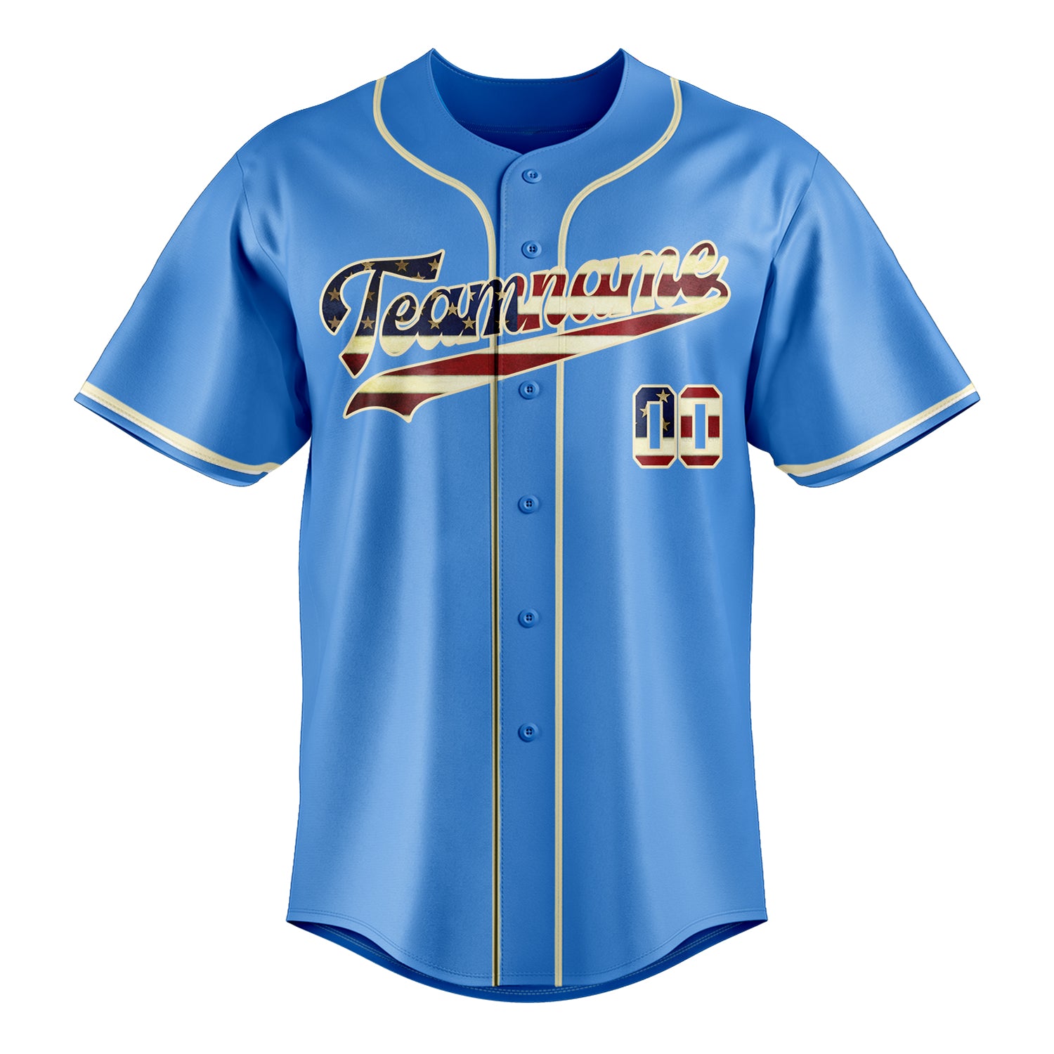 Personalized Electric Blue & Cream Vintage USA Flag Fan Baseball Jersey