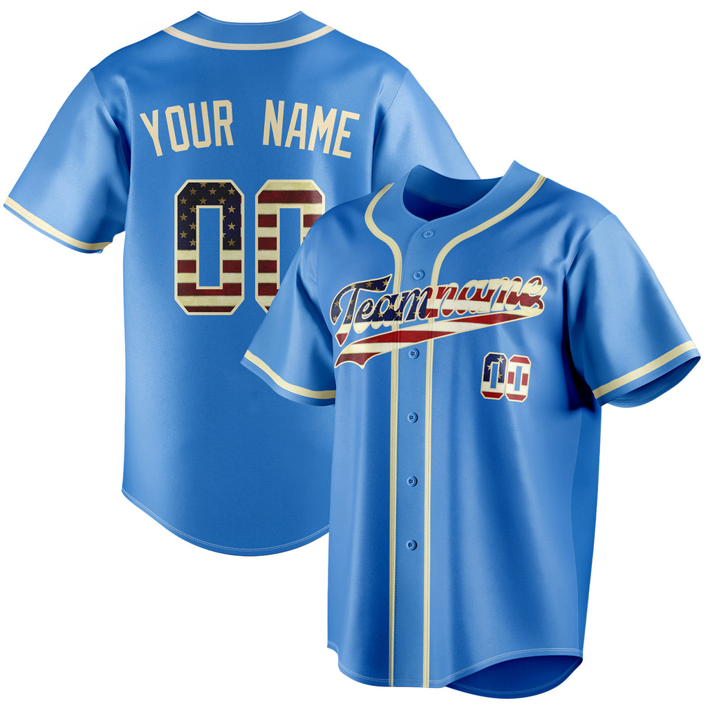 Personalized Electric Blue & Cream Vintage USA Flag Fan Baseball Jersey BB01240528JZ196