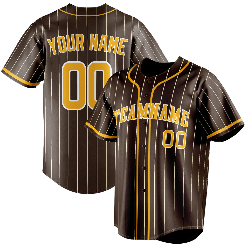 Personalized Brown & Yellow Cream Pinstripe Fan Baseball Jersey BB01240528WX076