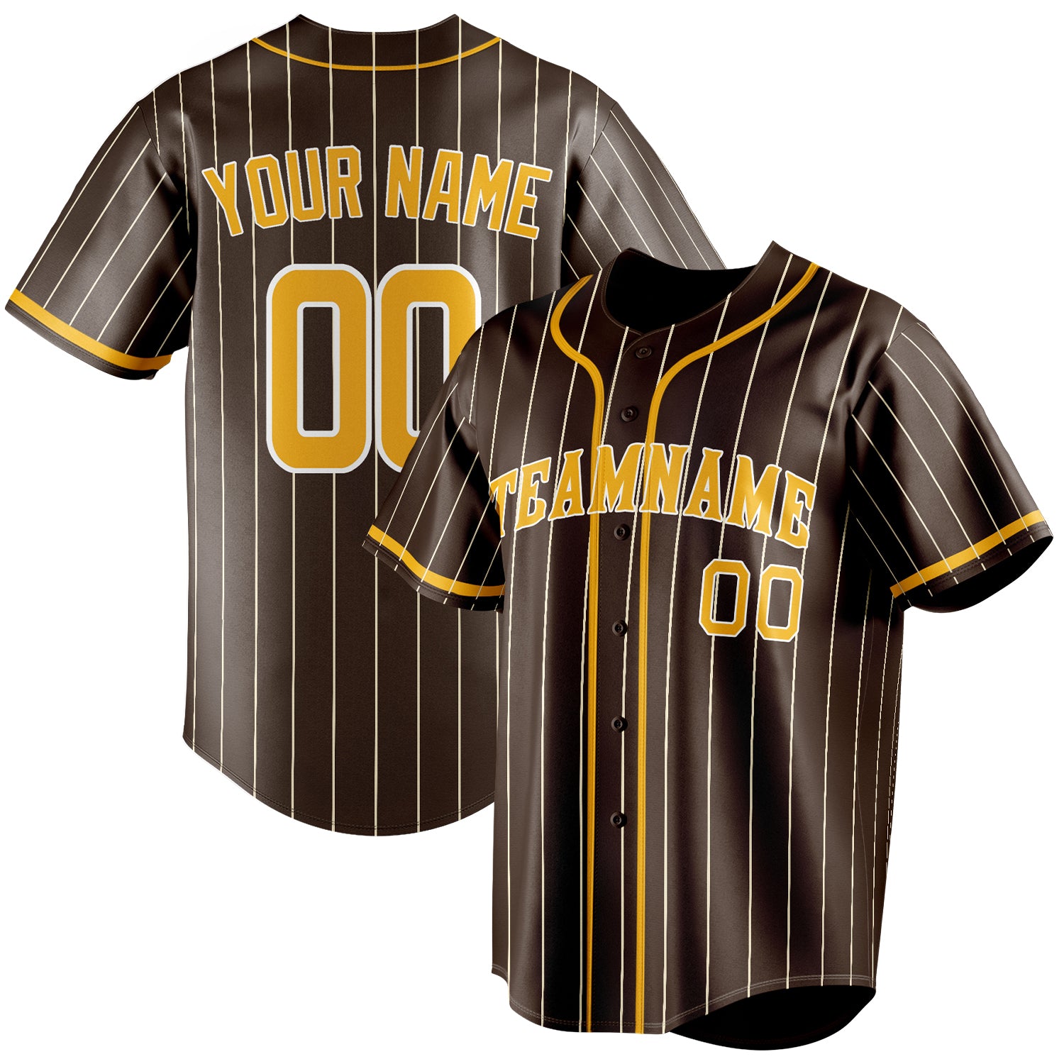 Personalized Brown & Yellow Cream Pinstripe Fan Baseball Jersey BB01240528WX076