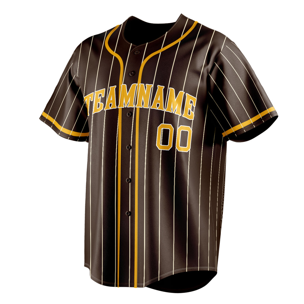 Personalized Brown & Yellow Cream Pinstripe Fan Baseball Jersey