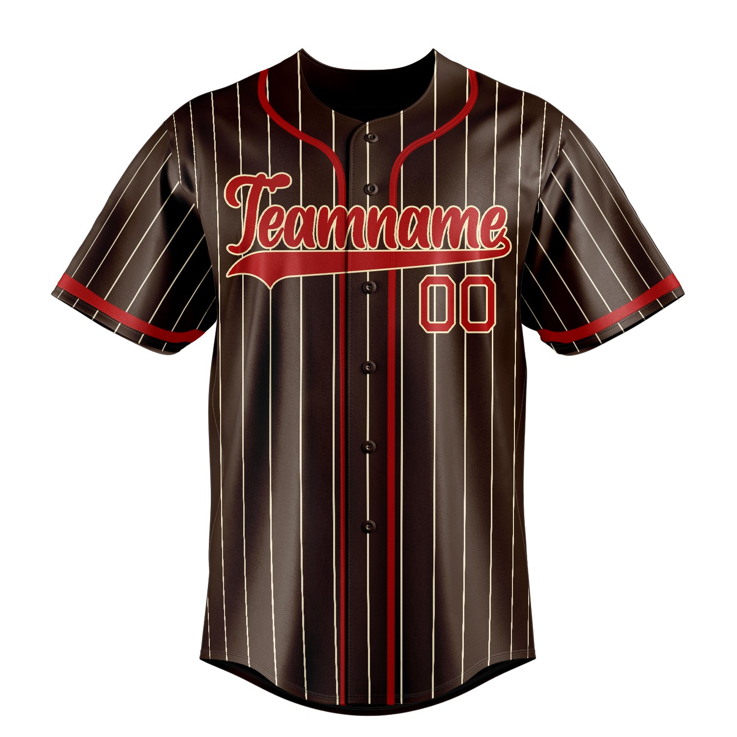 Personalized Brown & Red Cream Pinstripe Fan Baseball Jersey