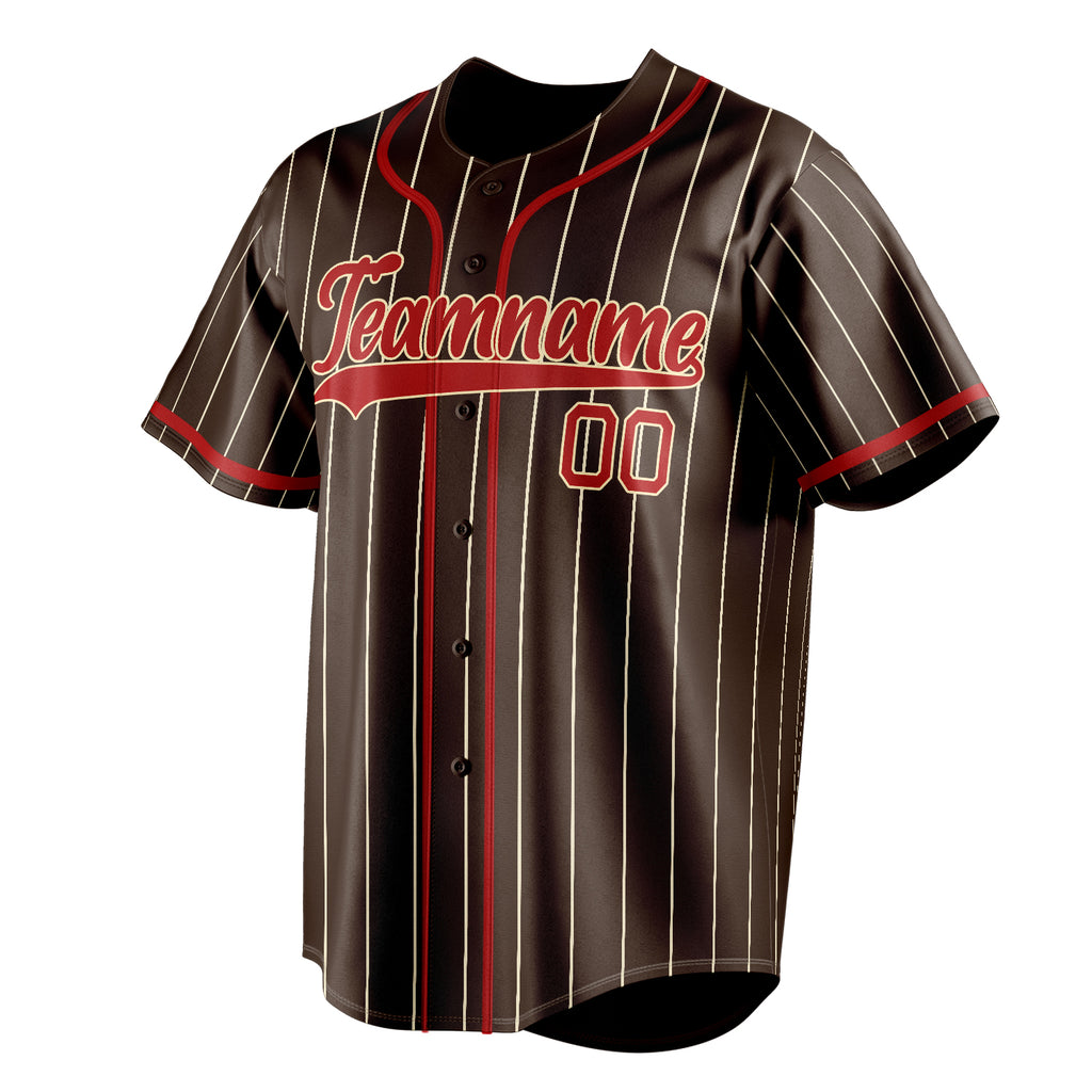 Personalized Brown & Red Cream Pinstripe Fan Baseball Jersey