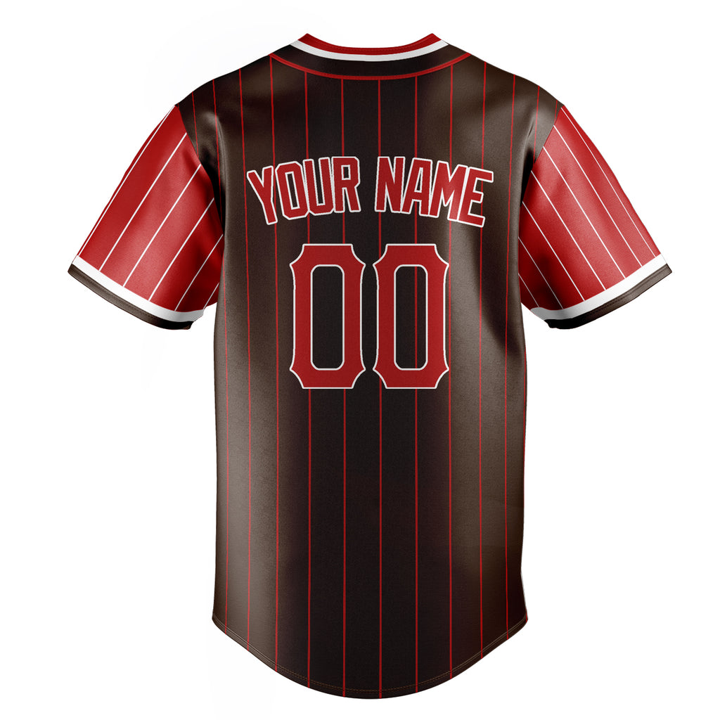 Personalized Brown & Red Red Pinstripe Fan Baseball Jersey