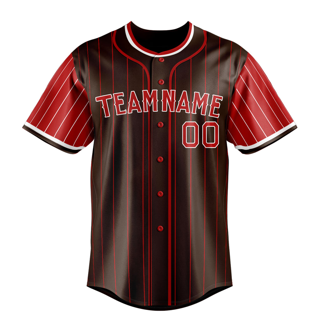 Personalized Brown & Red Red Pinstripe Fan Baseball Jersey