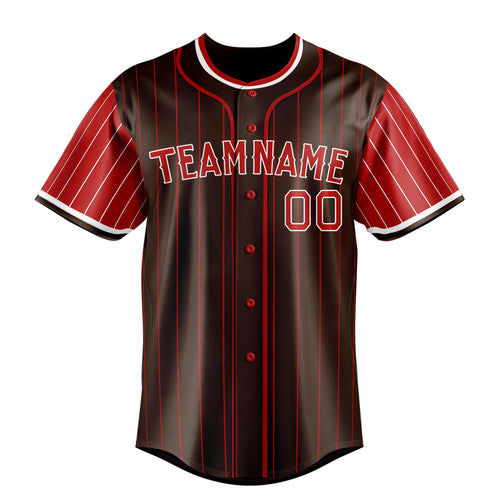 Personalized Brown & Red Red Pinstripe Fan Baseball Jersey