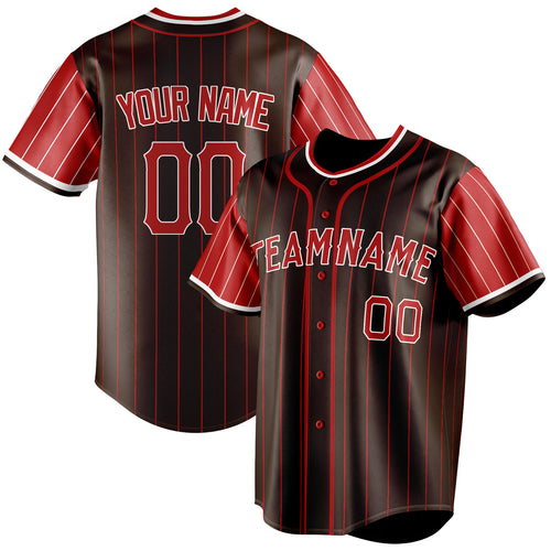 Personalized Brown & Red Red Pinstripe Fan Baseball Jersey BB01240528WX083