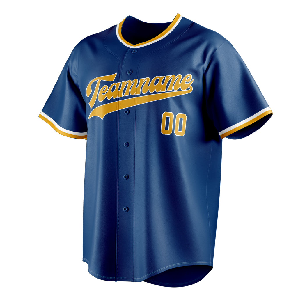Personalized Blue & Gold Color Fan Baseball Jersey