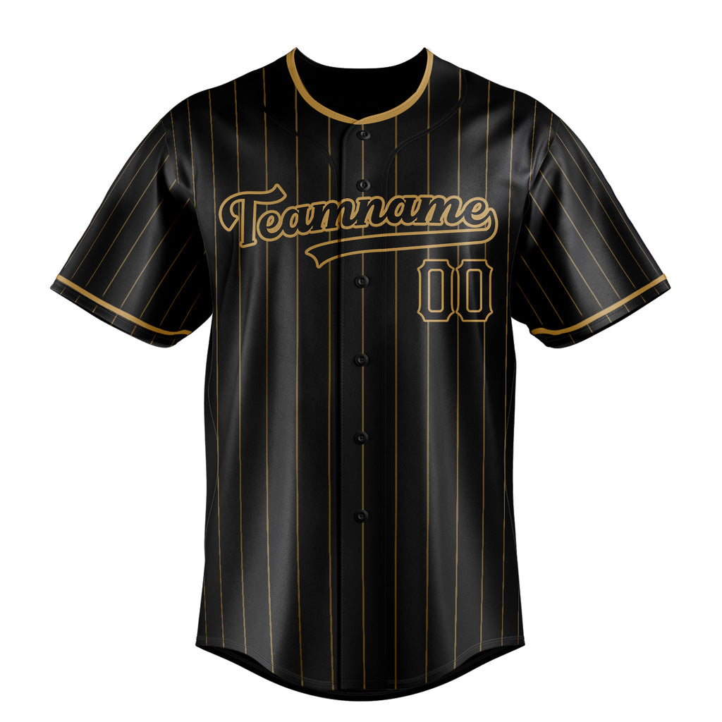 Personalized Black & Old Gold Old Gold Pinstripe Fan Baseball Jersey