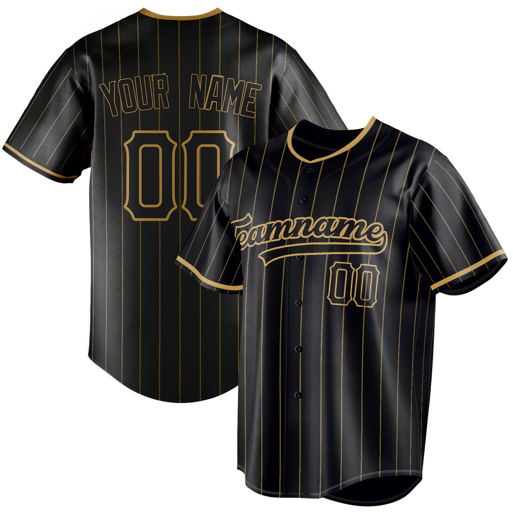 Personalized Black & Old Gold Old Gold Pinstripe Fan Baseball Jersey BB01240528YX186