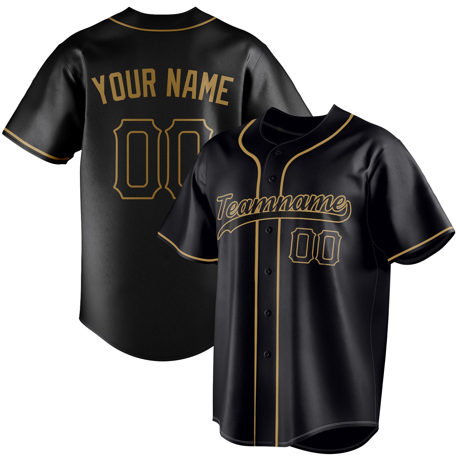 Personalized Black & Old Gold Color Fan Baseball Jersey BB01240528YX188