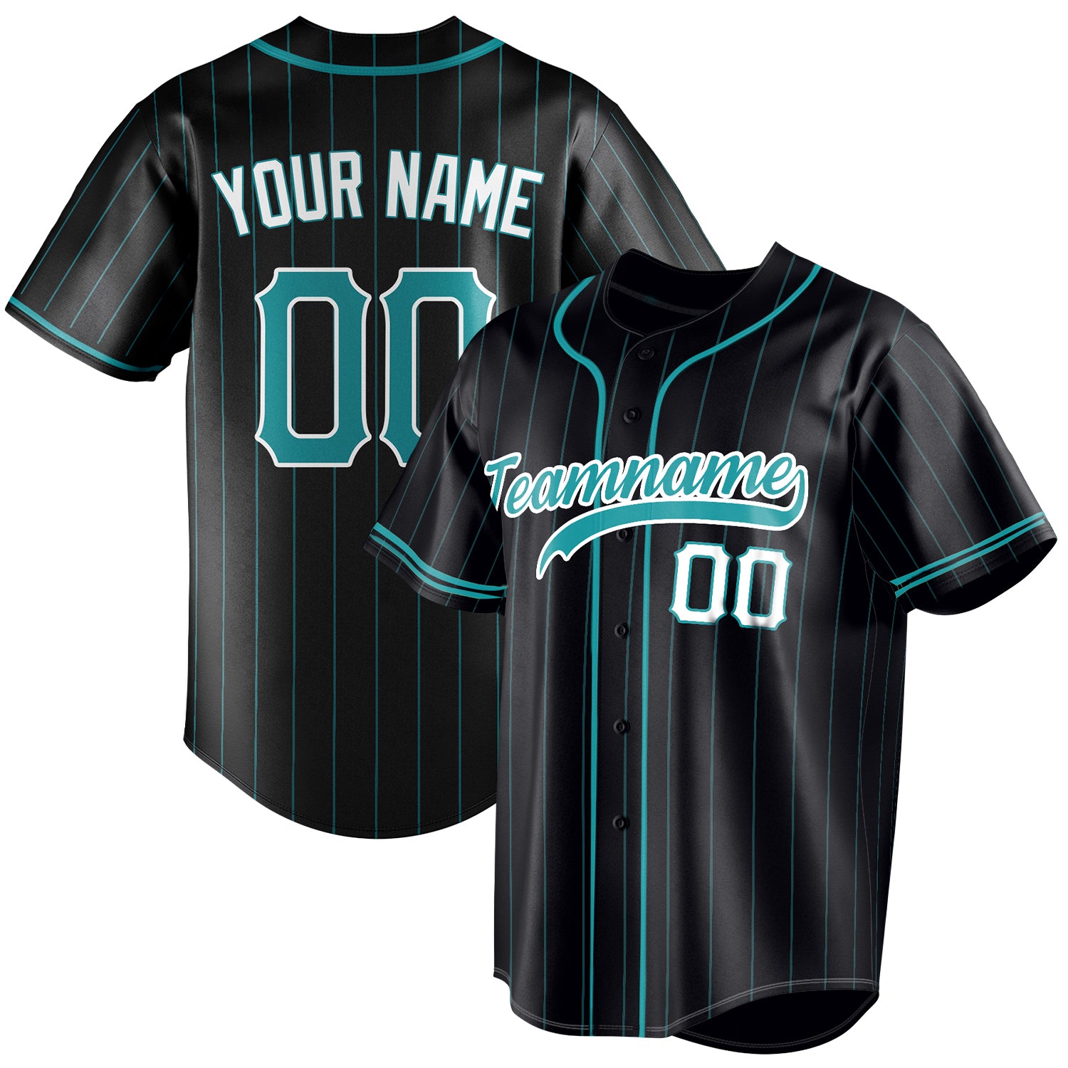 Personalized Black & Aqua Aqua Pinstripe Fan Baseball Jersey BB01240528YX191